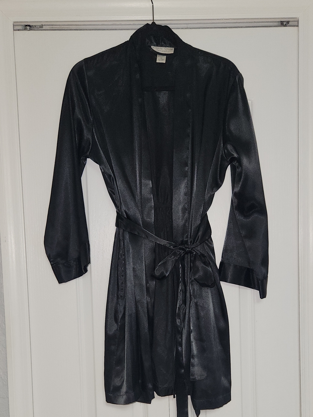 Morgan Taylor Black Satin Kimono Robe